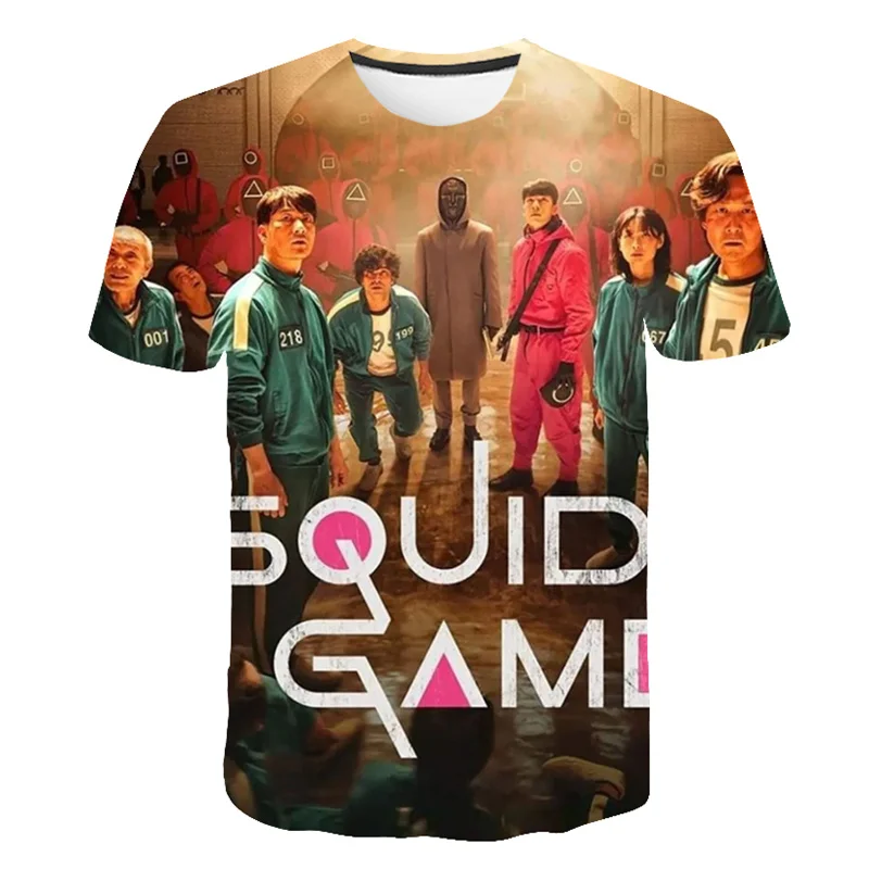 

Детская Корейская футболка для косплея по мотивам фильма «ТВ кальмар», летняя детская одежда для мальчиков, топы с коротким рукавом и мульт...