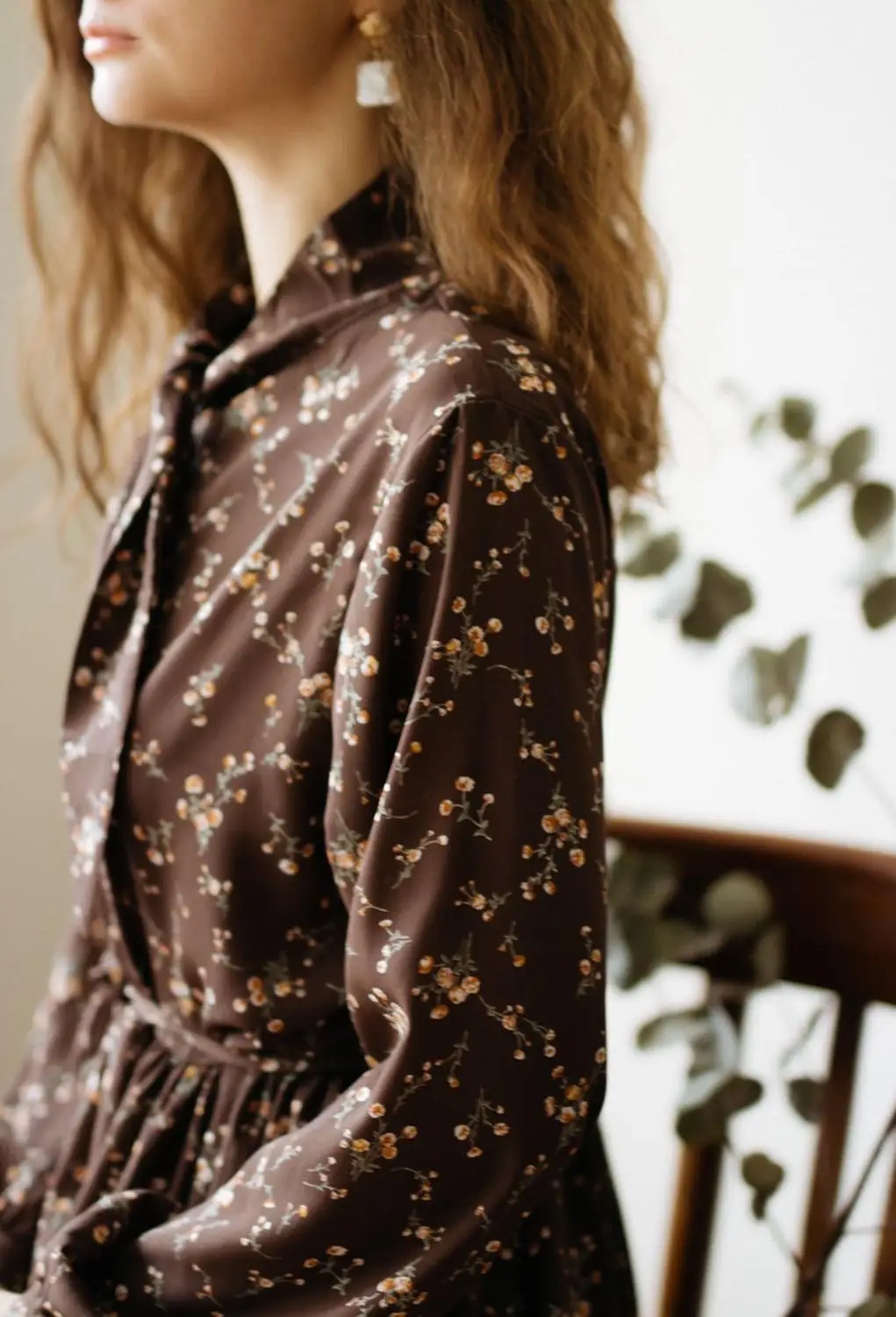 Женское шифоновое платье с длинным рукавом Повседневное коричневого и черного