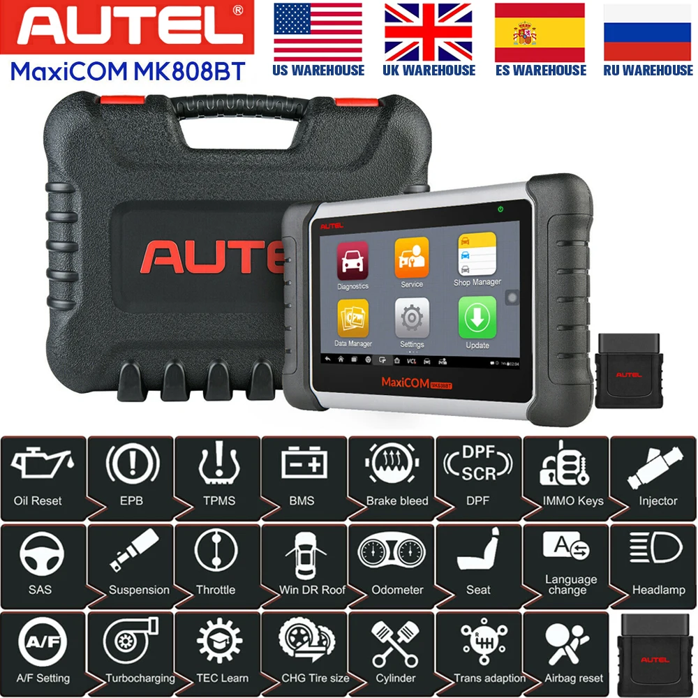 Диагностический прибор Autel MaxiCOM MK808BT 25 + услуг ABS Oil Reset EPB SAS DPF PK MX808 MK808