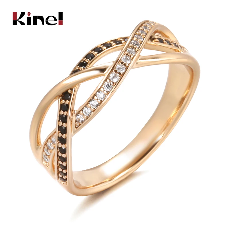 Kinel – bague de luxe en Zircon Rose or noir naturel pour femmes  anneau de mariage géométrique