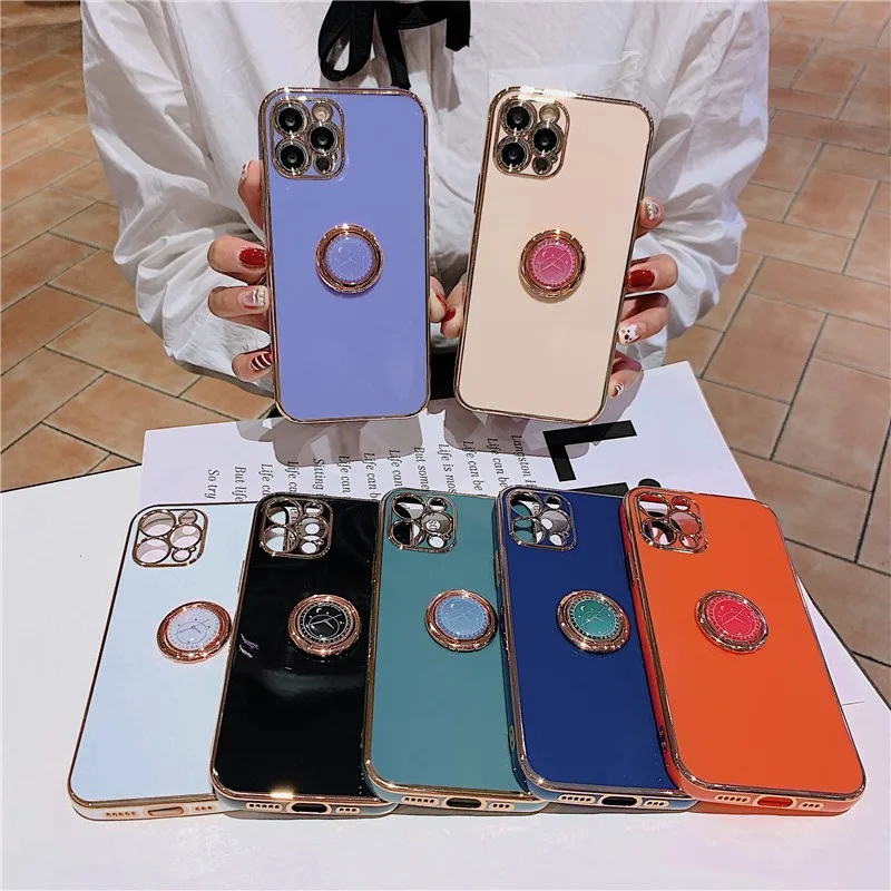 

Luxury Clock ring buckle bracket girl Case For iPhone 12 11 Pro XS XR X 7 Plus se 2 Soft silicone Phone Cover Back Bumper Shell