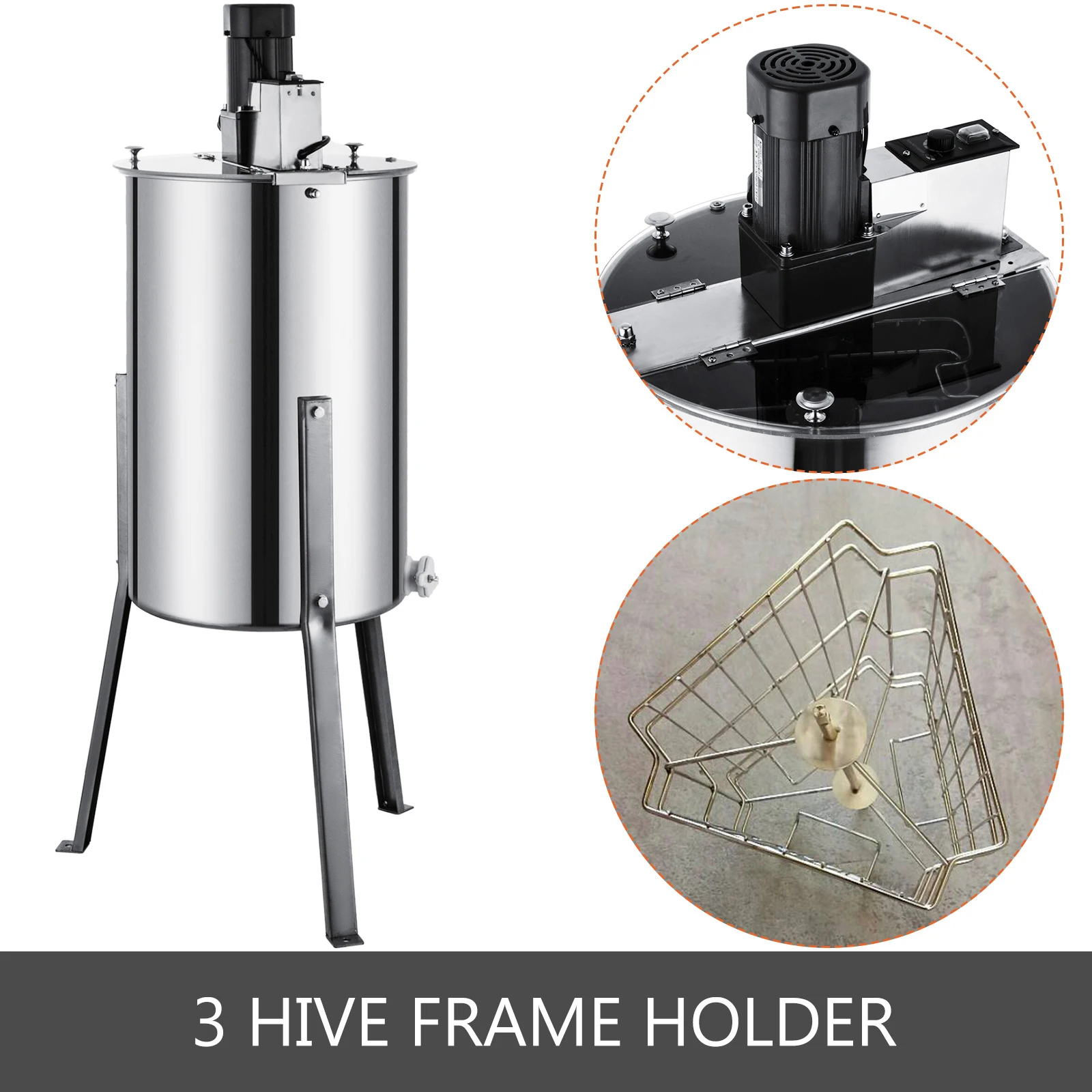 VEVOR-Extractor el&eacute;ctrico de miel, equipo de apicultura, 2, 3 y 4 marcos, girador de panal de acero inoxidable, manivela, centrifugadora de miel de abeja-4