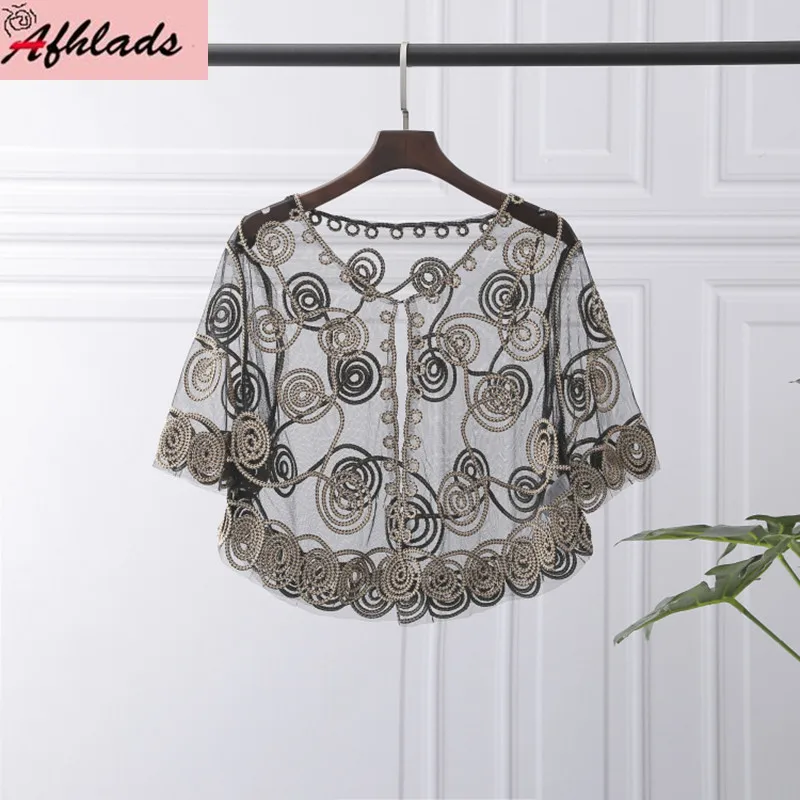 

Женский кружевной кардиган на завязках, привлекательный пляжный кардиган с коротким рукавом и принтом, верхняя одежда, новинка на лето