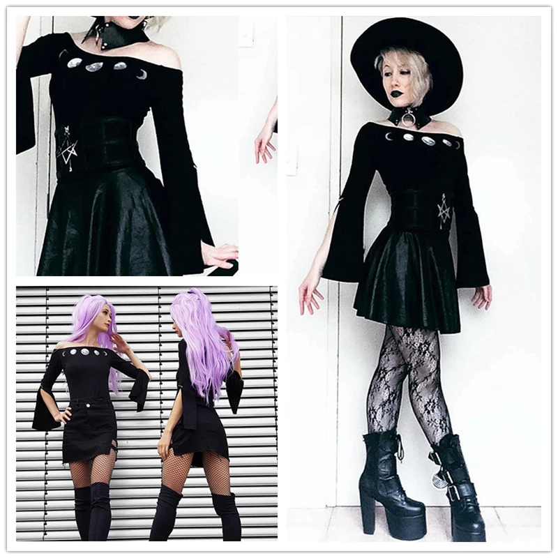 Imily Bela Готический женский боди с расклешенными рукавами и вырезом лодочкой