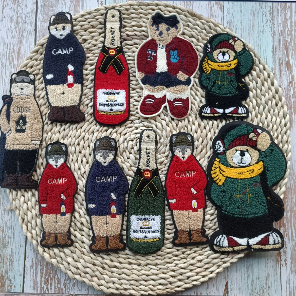 

large embroidery big bottle bear cartoon patches for clothing 211209