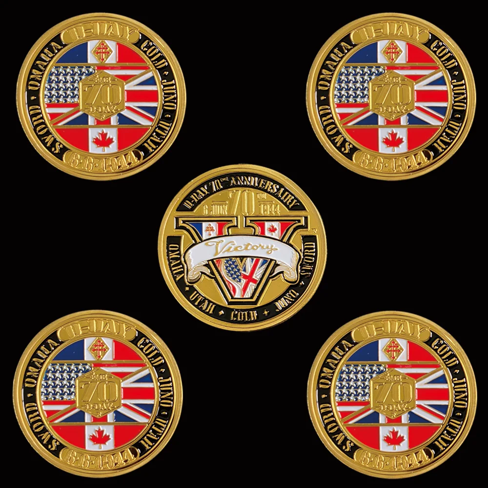 

5PCS 6.6.1944 D-Day 70th Anniversairy Gold Coin Normandie Victory For Collect