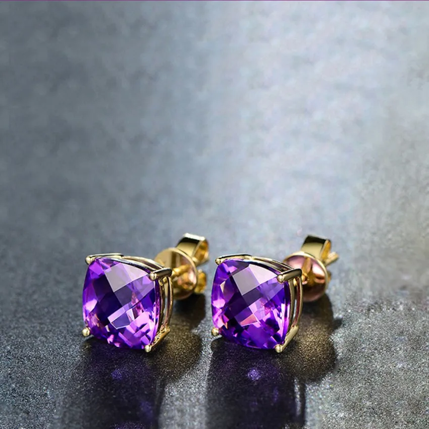 

Светильник, желтое золото, цвет, квадратная форма, аметисты, кристалл, серьги-гвоздики для женщин, модные ювелирные изделия