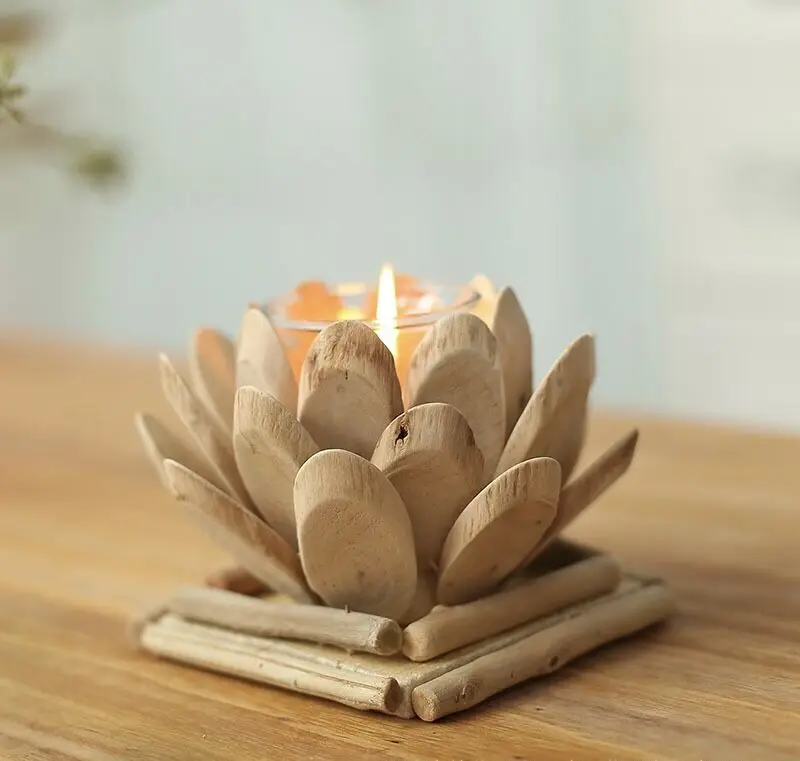 S Natural Wooden Candlestick Holder Glass Cup For Rustic Wedding Party Birthday Holiday Decoration Country Style