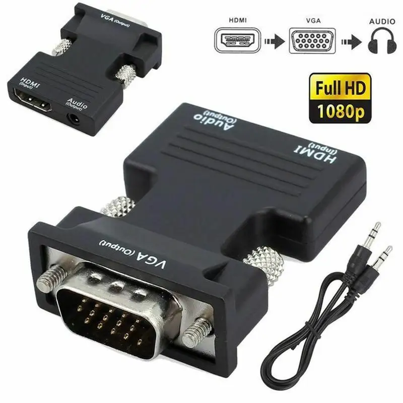 Переходник с HDMI на VGA гнездом 1080P аудиовыходом и адаптером для ноутбуков ПК ТВ