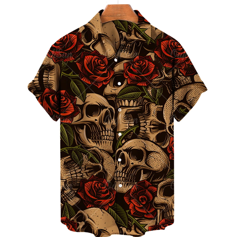 Men's Hawaiian Shirt Loose Top 5xl 3d Skull Print Shirts For Men 2022 Fashion Shirt Men Women Tee Breathable Summer Short Sleeve