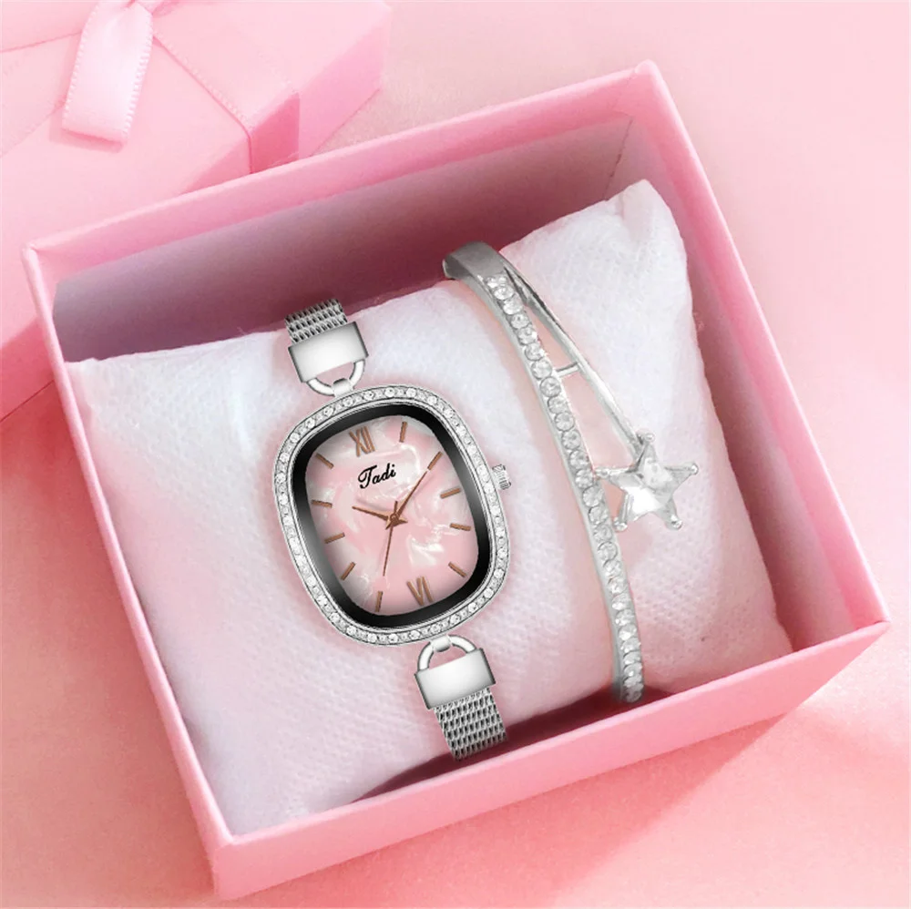 [Часы + браслет] сверхтонкие женские часы с серебристым жемчугом и циферблатом