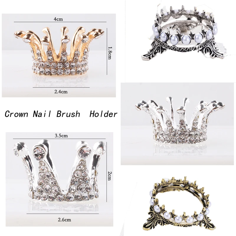 

1Pc-Retro Luxury Crown Nail Brush Displayer Holder Stand Japanese Style Glass Crown Nail Acrylic Brush Holder#2021#