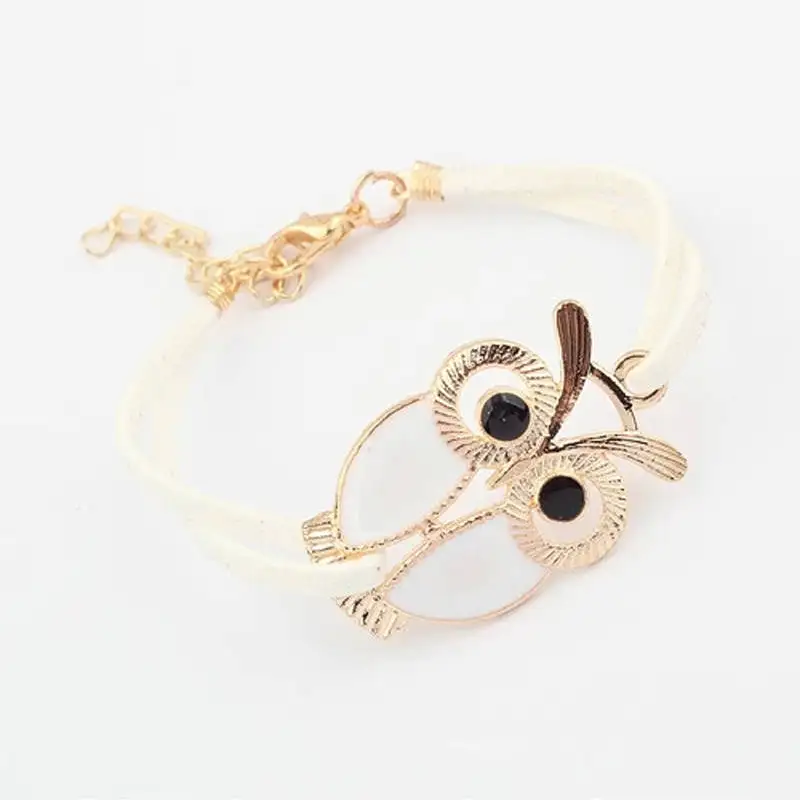 Cute New Girls Suede Cord Enamel Owl Bracelets For Women Fashion Leather Charms Bracelet Female Jewelry Wedding Party Gift | Украшения и