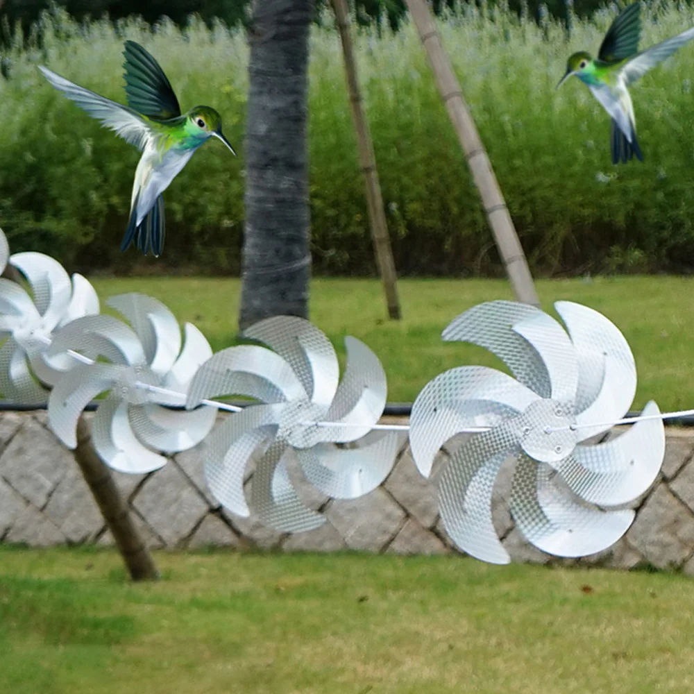 

1 Set of Sparkly Rotating Pin Wheel String Bird Deterrent Windmill for Outdoor