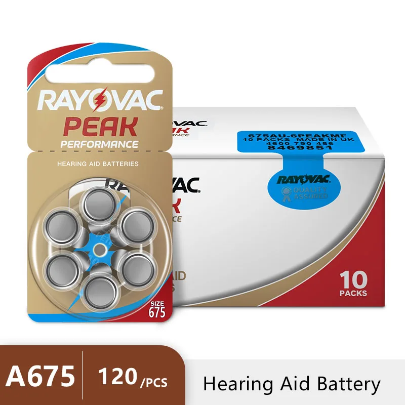 120 шт. батарейки для слухового аппарата Rayovac Peak Air 675A 675 A675 PR44 Бесплатная