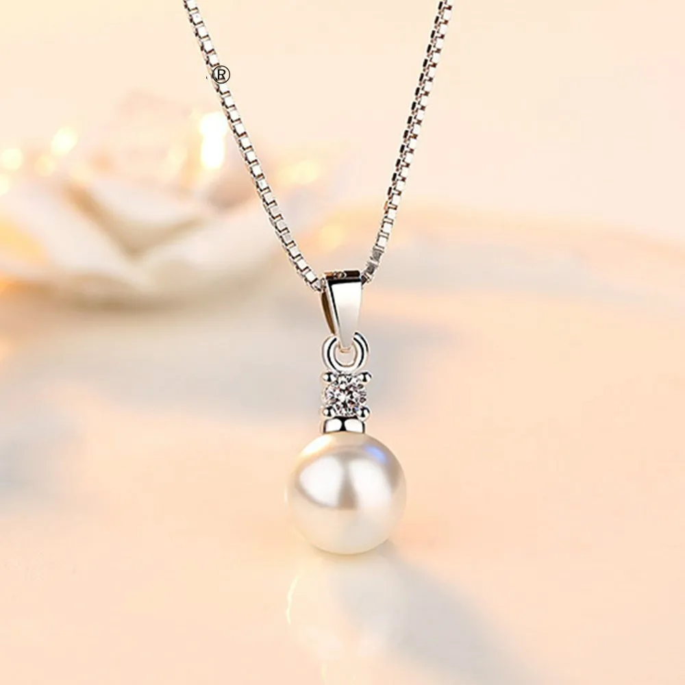 

925 sterling silver high quality crystal zircon pearl round pendant necklace