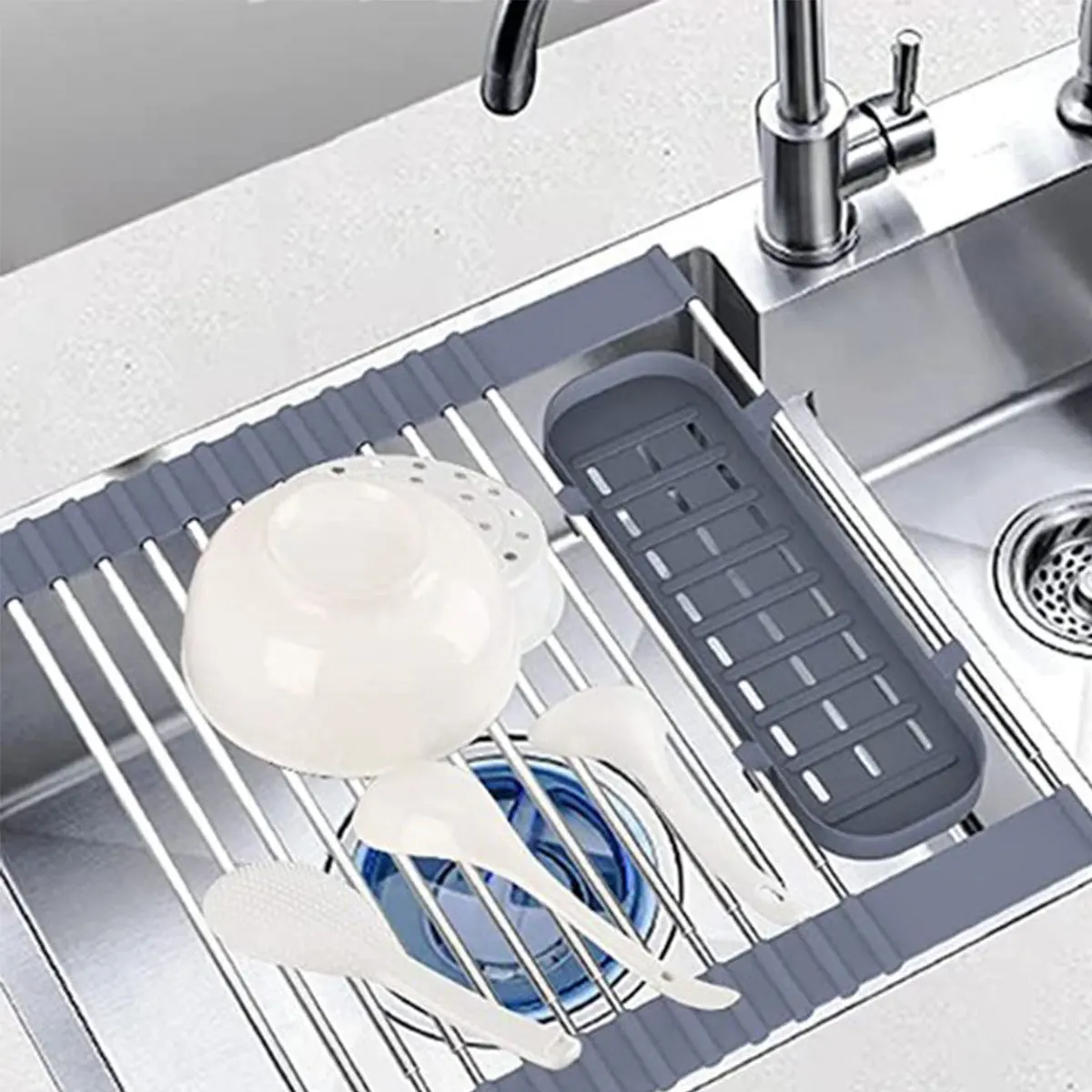 

Kitchen Storage Rack Extendable Sink Rack Reel Type Drying Multi-purpose Folding Drain Rack Telescopic Sink Rack Dish Drain Rack
