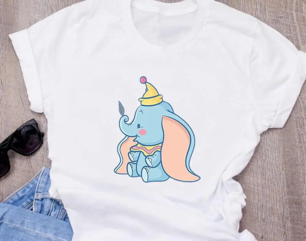T-shirt Disneys dumbo летняя модная женская белая футболка с принтом, забавные мультяшные милые узоры белых топов, футболка - Цвет: T-shirt