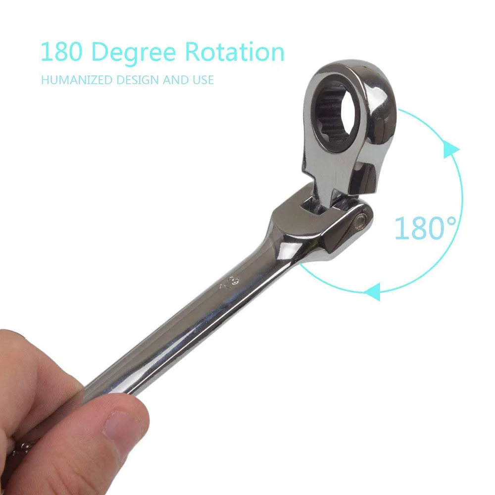 

Flexible Ratchet Action Wrench Spanner Nut Tool Head Ratchet Metric Spanner Open End and Ring Wrenches Tool Size 8mm-13mm