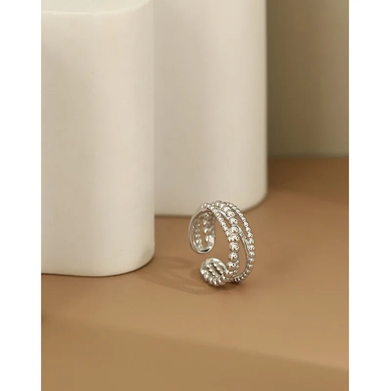 

Корейская версия кольца из стерлингового серебра S925 пробы, нишевое круглое кольцо с несколькими бусинами, Женское кольцо из натурального с...