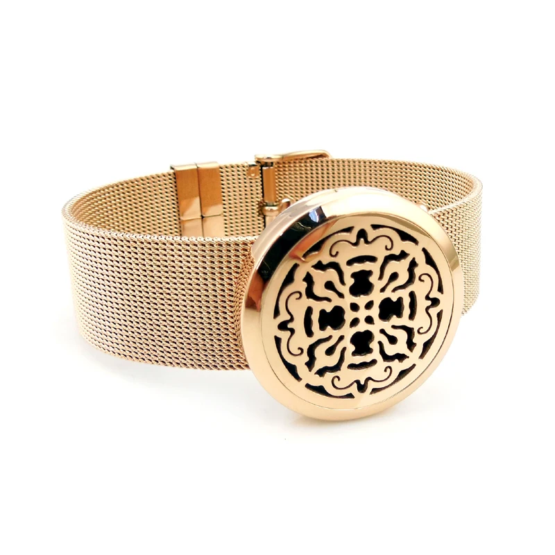 rose gold 25mm Круглый Серебряный крест старого мира(30 мм) с металлической сеткой из нержавеющей стали, браслет для ароматерапии/диффузорный медальон с маслами - Окраска металла: rose gold 25mm