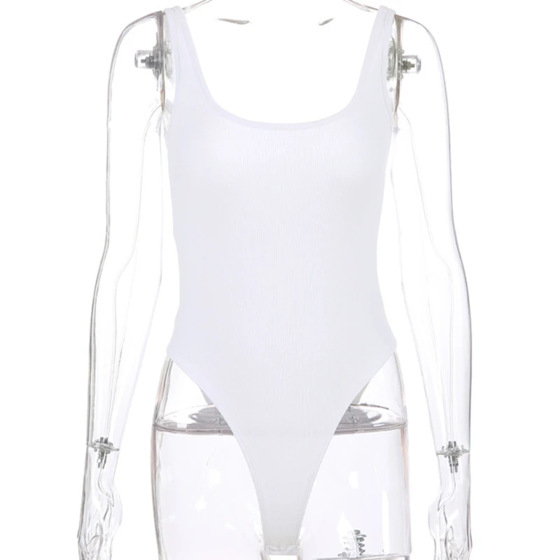 

White Strappy Bodysuit Sexy Backless Ribbed Bodysuit Romper String Femme Sexy Sleeveless Tank Top Gloved Bodysuit Body Female