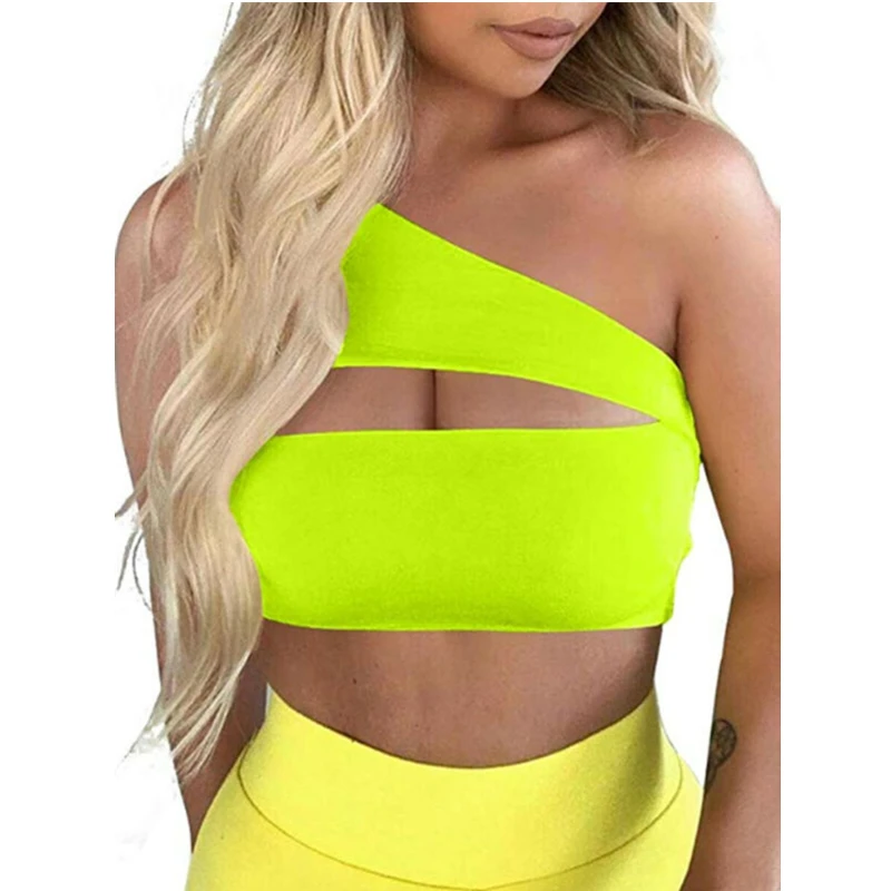 

2019 Newest Style Women Lady Female One Shoulder Crop Tops Sleeveless T-Shirt Tank Tops Summer Beach Vest Summer Fashion Clothes