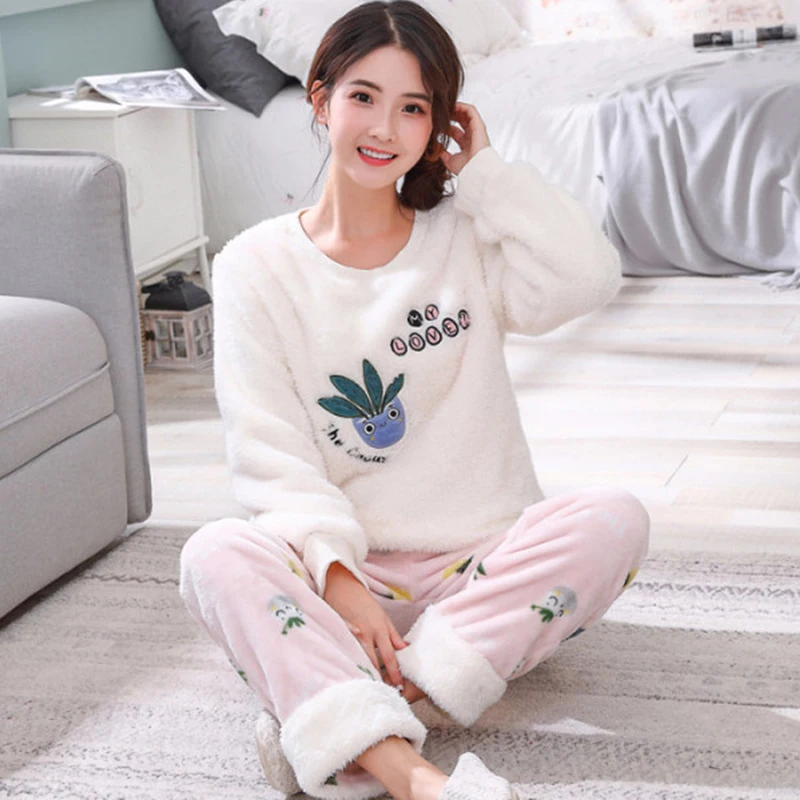 Фланелевая пижама JULY'S SONG с мультяшным принтом осенне зимняя женская Толстая