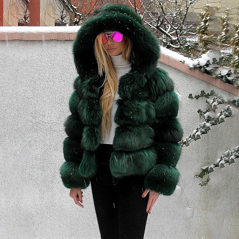 Natural Strip Sewed Fox Fur Coats Women Winter Thicken Luxury Outertwear 2022 New Hooded Warm Real Fox Fur Jackets Female enlarge