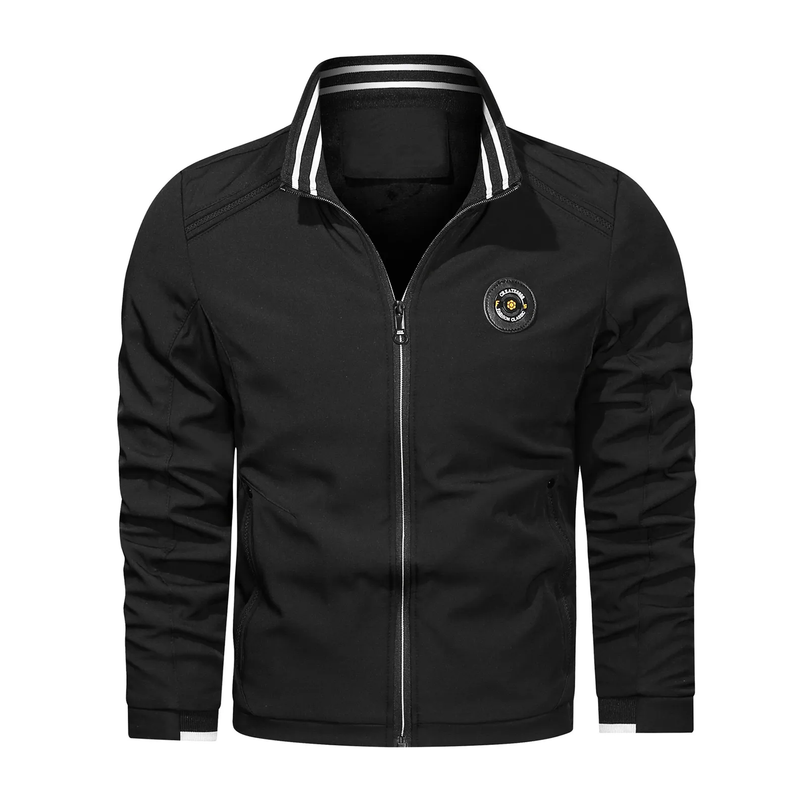 

Men's Jacket Autumn Winter Warm Casual Windbreaker Solid Long Sleeve Jacket Stand Collar Zipper Pocket Jacket Coat Large Size