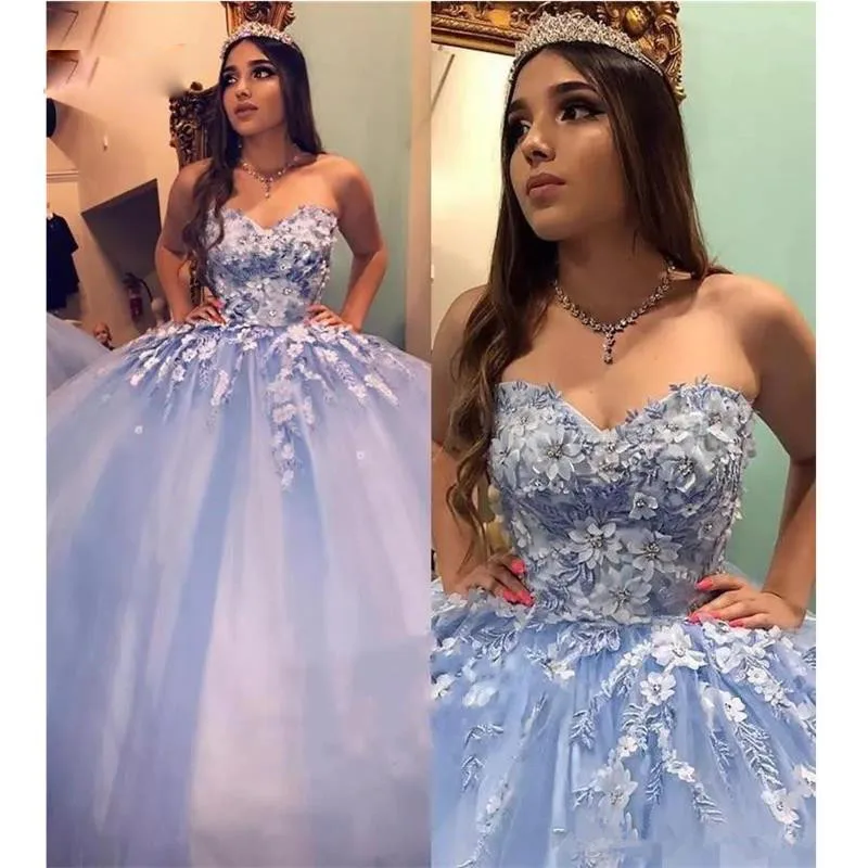 

Vintage Sweet Ball Gown Quinceanera Dresses Lace 3D Floral Cinderella Beaded Arabic Vestidos De Party Dress