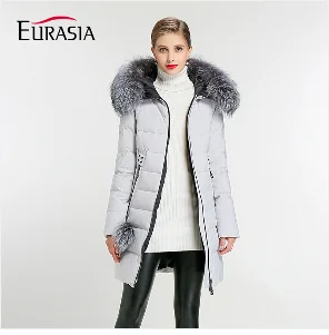Женская длинная зимняя куртка EURASIA, новая брендовая стильная парка с воротником из натурального меха, плотная верхняя одежда с капюшоном, Y170022, зима