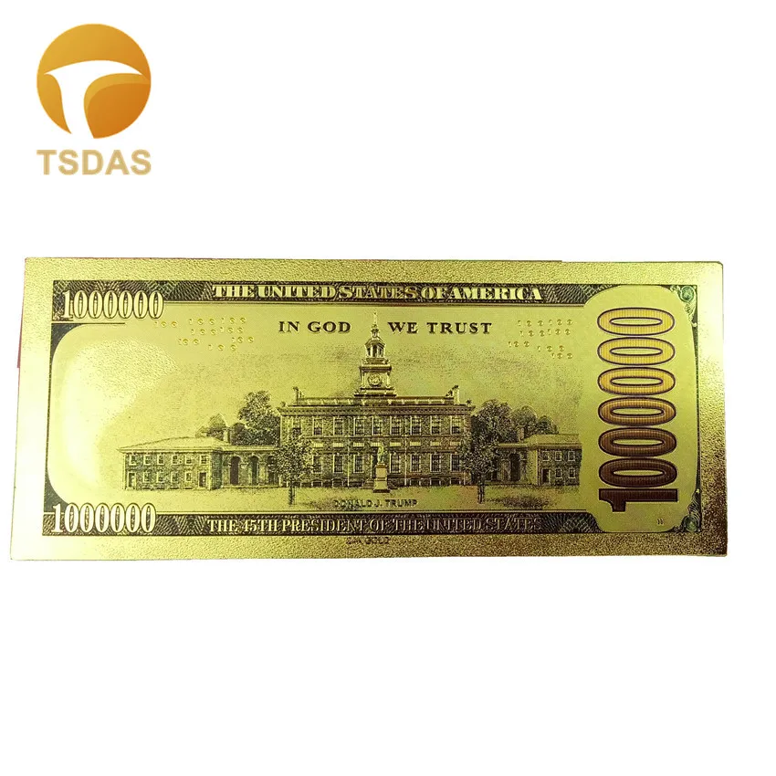 24 к золотые банкноты цветные США Трамп один миллиона долларов в позолоченные для