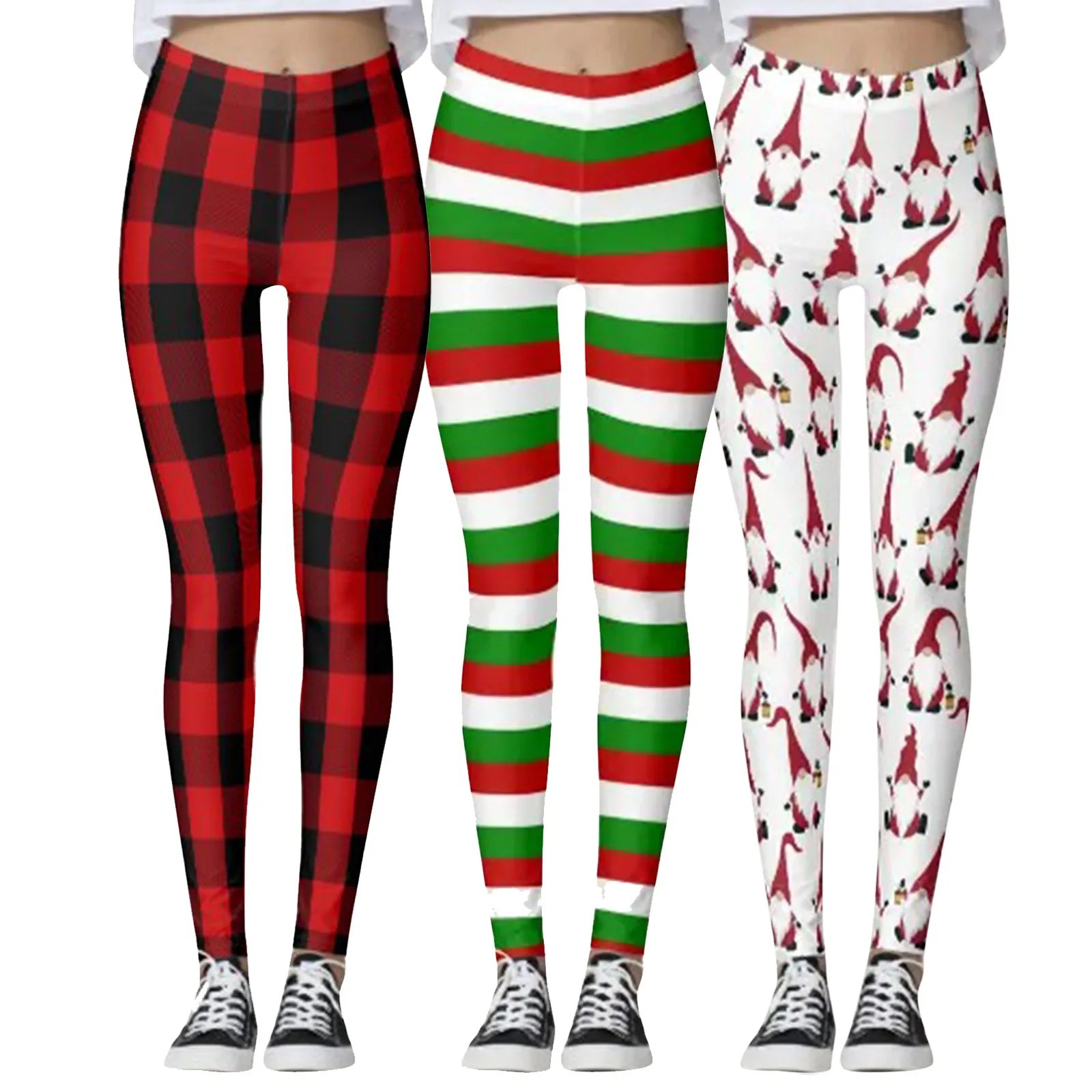 

Fashion Christmas Yoga Pants Women Leggings Gnome Stripe Plaid Printed High Waist Elastic Legging Female Outdoor Jogging Tights