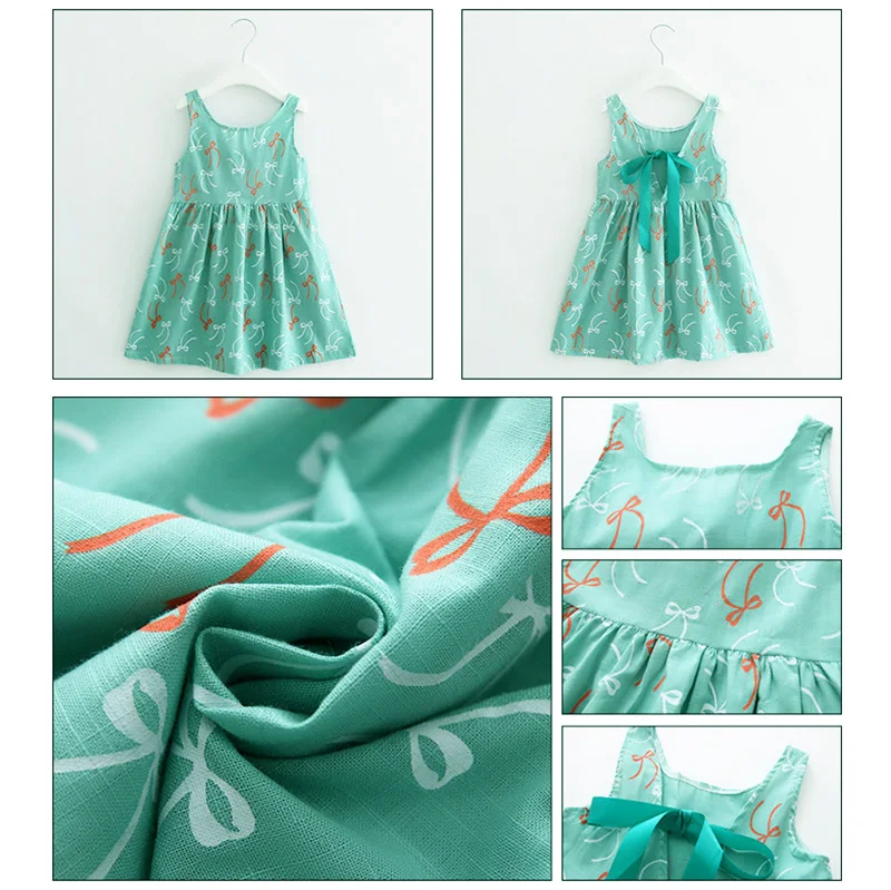 Детские платья без рукавов с цветочным принтом и бантом для девочек платье
