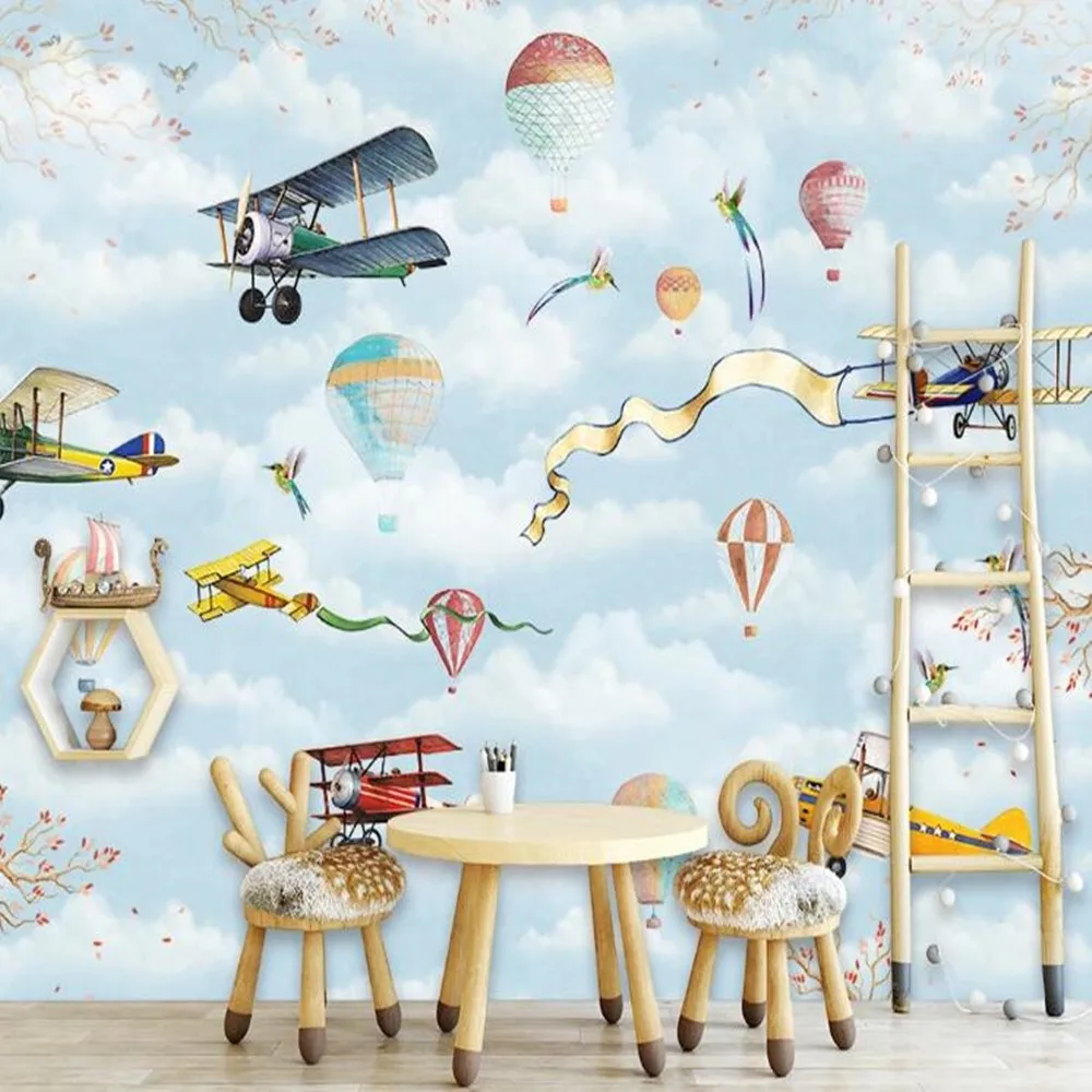 

Milofi Customized 3D Nordic Cartoon Hot Air Balloon Large TV background wallpaper mural