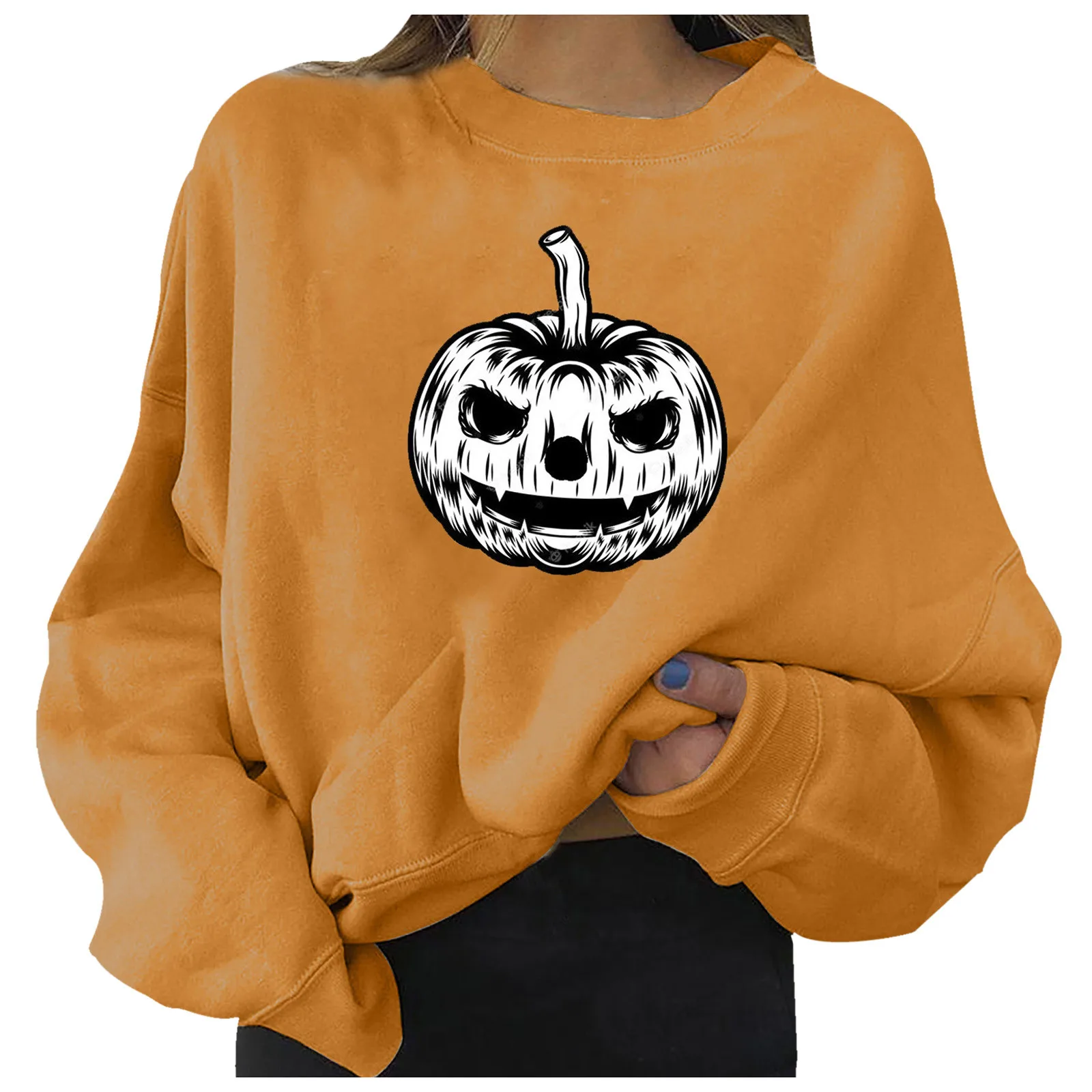 

Winter Women's Casual Fashion Long Sleeve Crew Neck Sweatshirt Halloween Print Loose Top Crop Sweatshirt футболка оверсайз