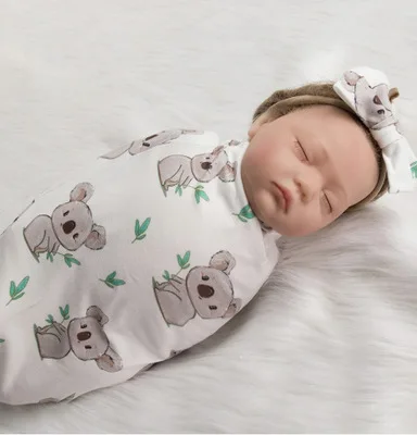 

Newborn Photography Prop Baby Blankets Printed Newborn Infant Baby Boys Girls Sleeping Swaddle Muslin Wrap +Headband 2PCS