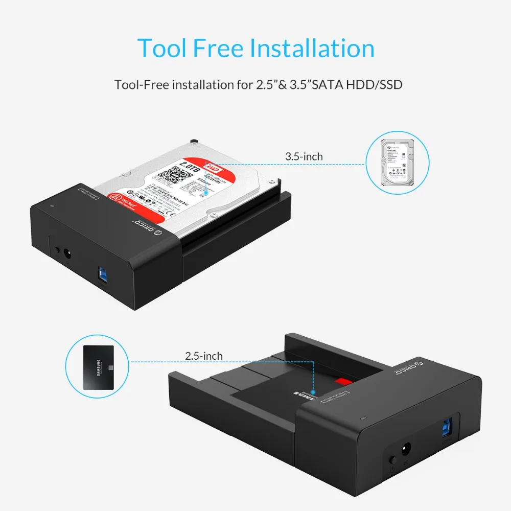 ORICO HDD Docking Station 2.5/3.5 SATA to USB 3.0 Support 6Gbps UASP 12TB SSD Case With 12V2A adapter Enclosure(6518US3) | Компьютеры и