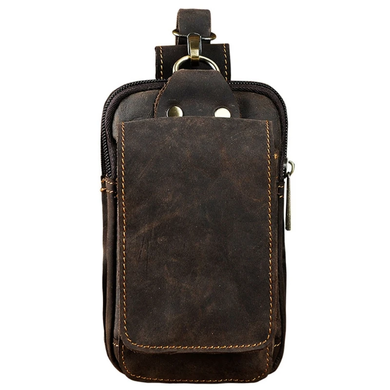 

Men Women Casual Design Small Waist Bag Cowhide Fashion Hook Bum Bag Waist Belt Pack Cigarette Case 5.5" Phone Pouch