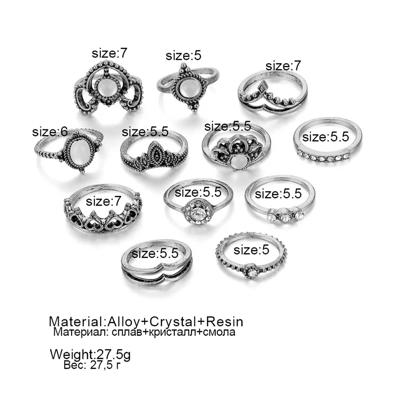 Умка 12 шт./компл. винтажные кольца с натуральным опалом серебряный цвет набор для