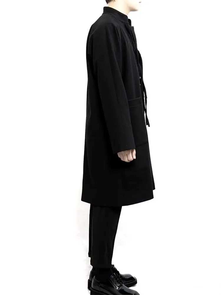 Пальто мужское весенне-осеннее черное приталенное с воротником-стойкой и