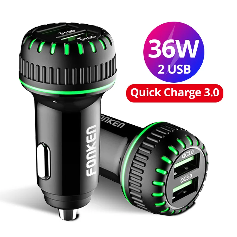 Автомобильное зарядное устройство FONKEN USB quick charge 3,0, адаптер для мобильного телефона, двойной USB, быстрая зарядка, зарядное устройство для samsung, huawei, xiaomi