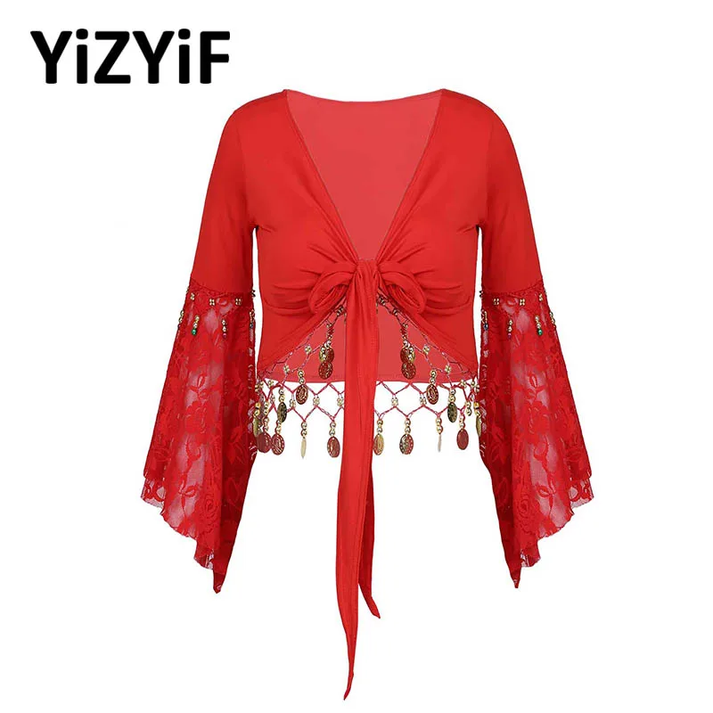 Женский кружевной лоскутный костюм для танца короткий топ с рукавом три четверти