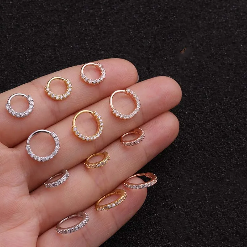 

1Pc Zircon Nose Hoop Piercing Earrings for Women Rotating Opening Nose Ring Gold Silver Color Trendy Punk Body Jewelry Gift