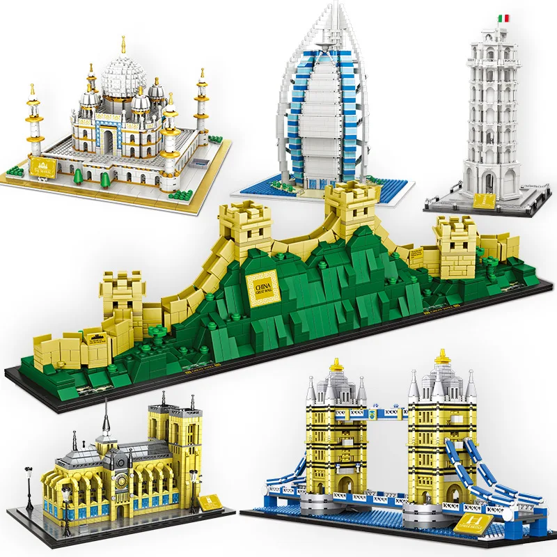 

World famous building Great Wall Big Ben Taj Mahal three-dimensional model assembling small-particle building block DIY toys