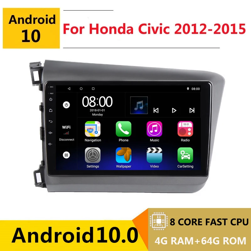 

8-ядерный автомобильный радиоприемник android 10, автомобильное стерео для honda civic 2012, 2013, 2014, 2015, навигация GPS, DVD, мультимедийный плеер, 4 Гб ОЗУ