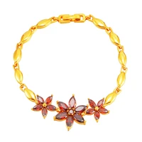 brillant red cubic zircon yellow gold filled flower shaped womens bracelet fashion wrist chain