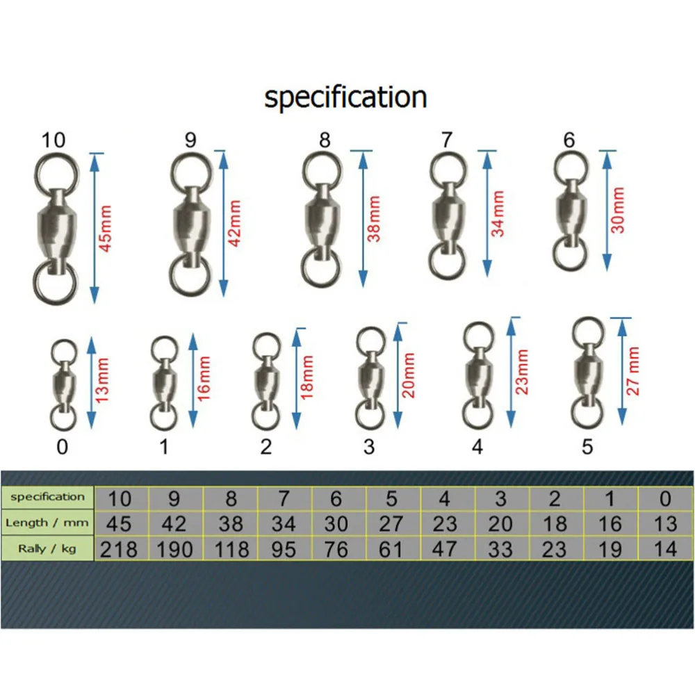 

100pcs Fishing Ball Bearing Swivels with Ring - Size 4 (Silver)