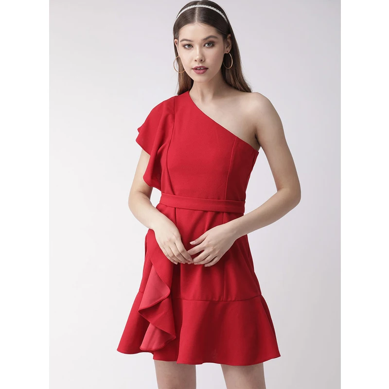 

Short A Line Ruffles Belt Sleeveless Dew Shoulder Formal Dress Women Elegant Sleeveless Simple 2021 New Fashion Formal Gown